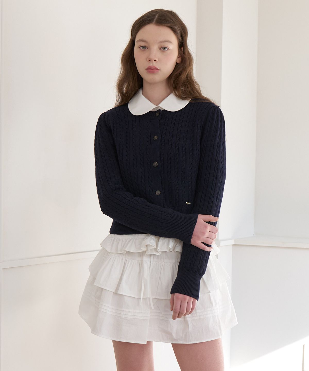 클루니(CLUNY) Soft Cable Knit Button Cardigan - navy