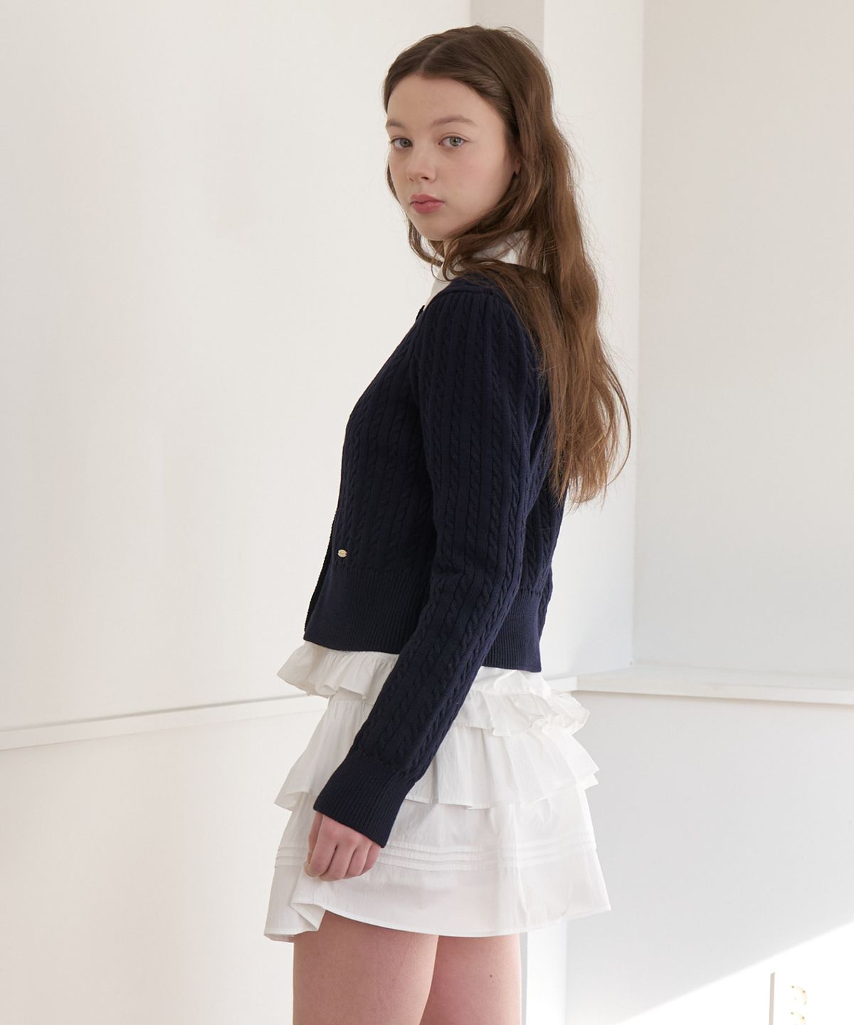 클루니(CLUNY) Soft Cable Knit Button Cardigan - navy