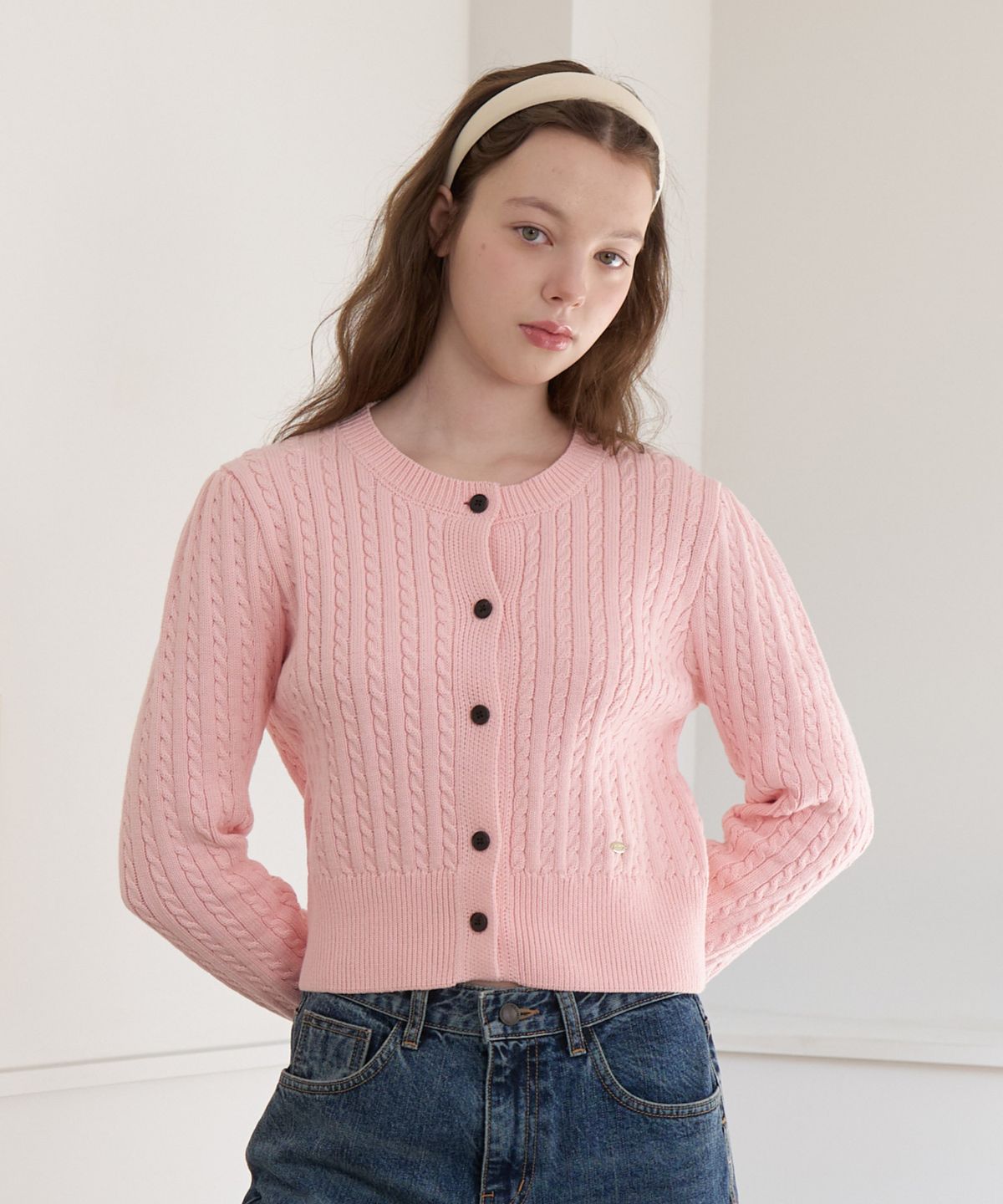 클루니(CLUNY) Soft Cable Knit Button Cardigan - pink