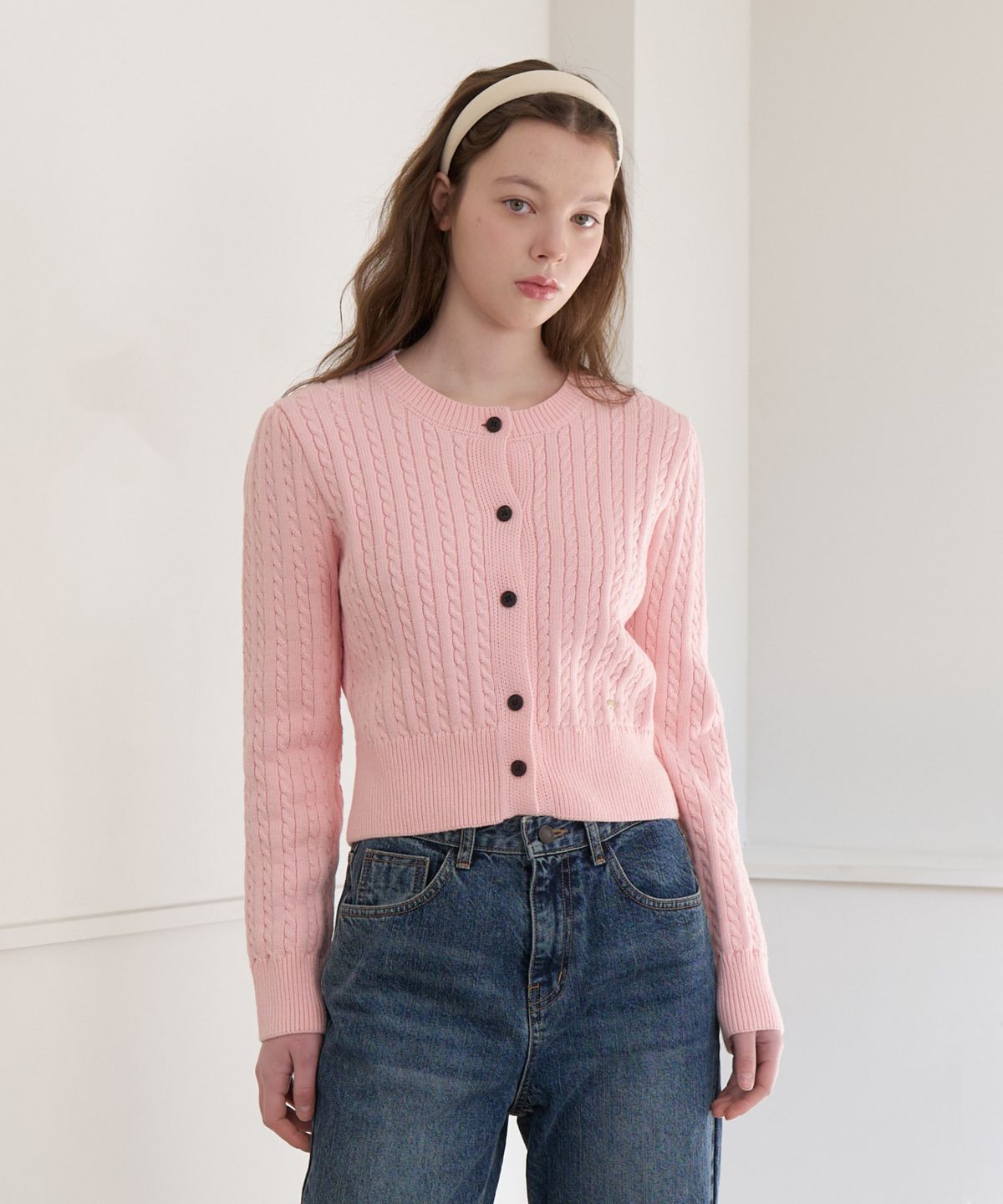 클루니(CLUNY) Soft Cable Knit Button Cardigan - pink