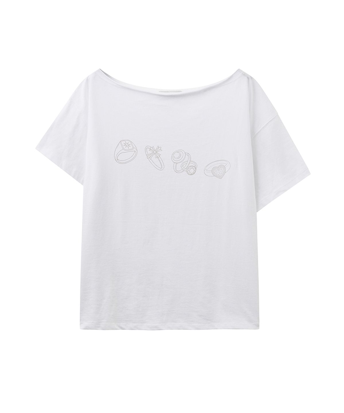 렌세(RENSE) Ring Graphic One Shoulder Tee White