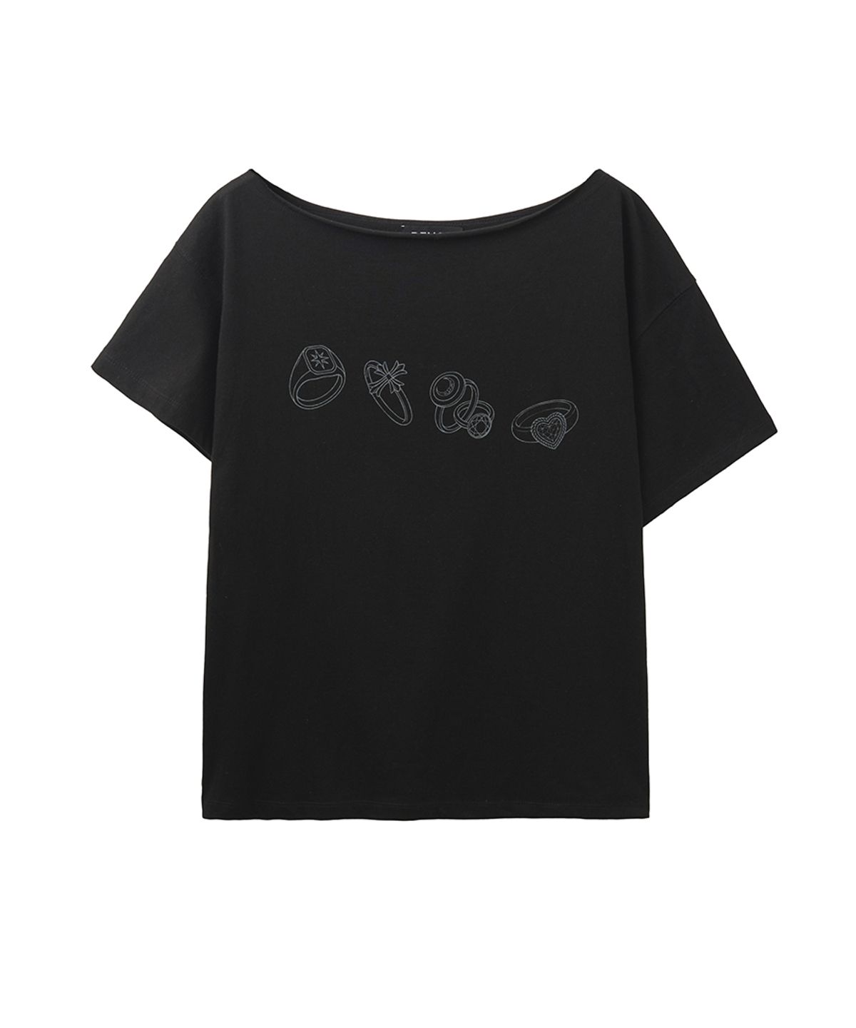 렌세(RENSE) Ring Graphic One Shoulder Tee Black