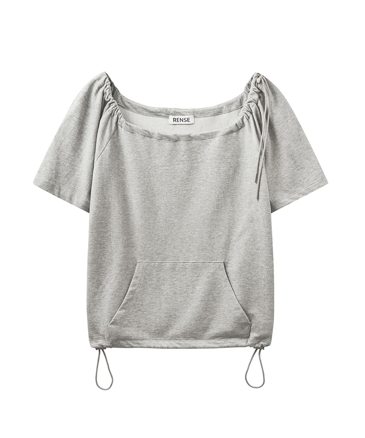 렌세(RENSE) Drawstring Off Shoulder Tee Melange Gray