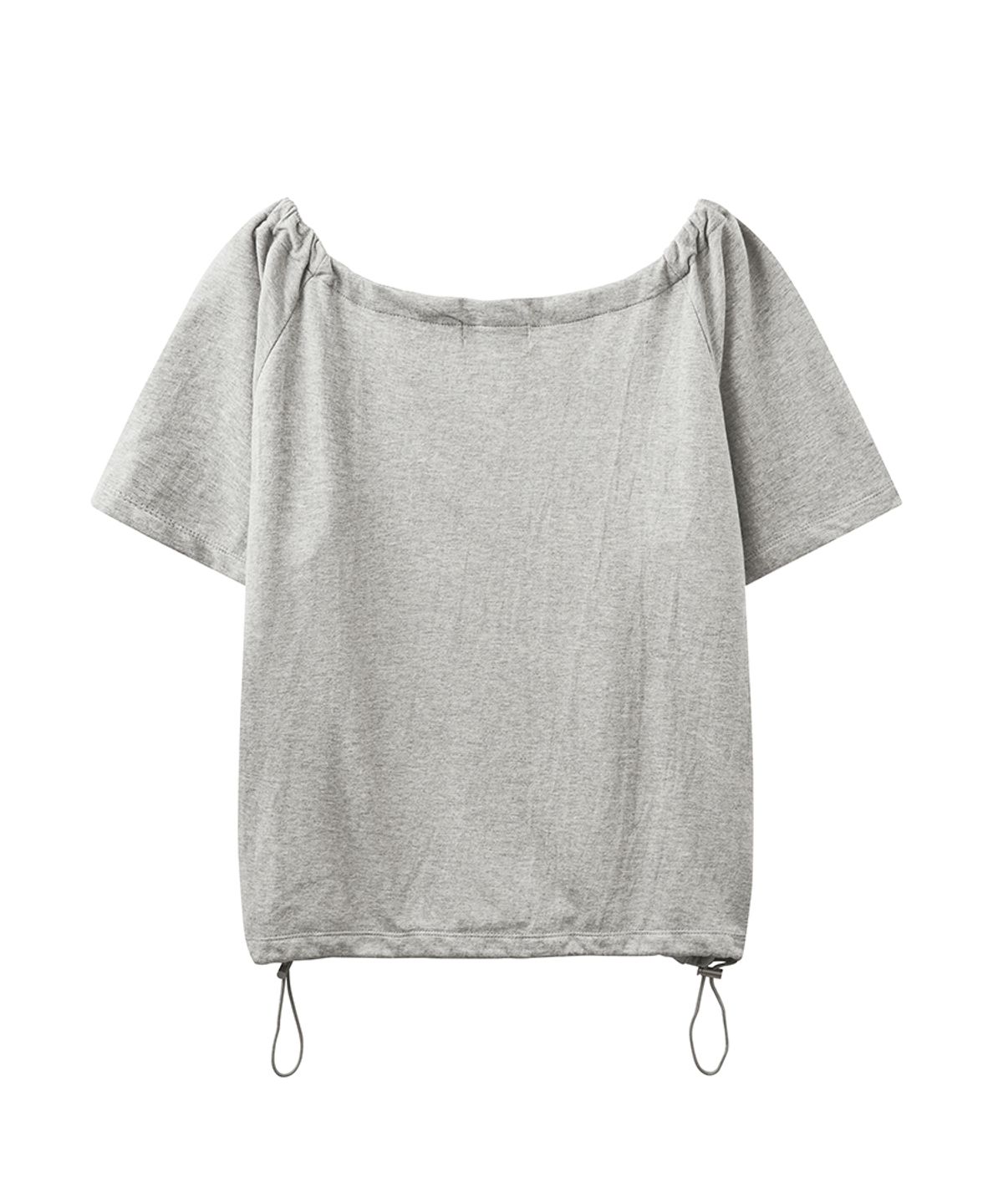 렌세(RENSE) Drawstring Off Shoulder Tee Melange Gray
