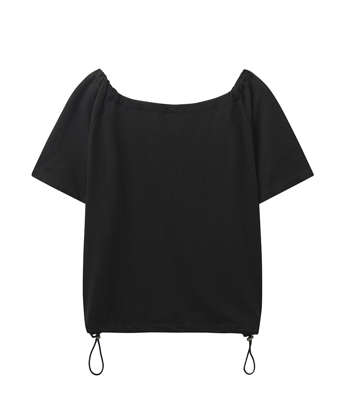 렌세(RENSE) Drawstring Off Shoulder Tee Black