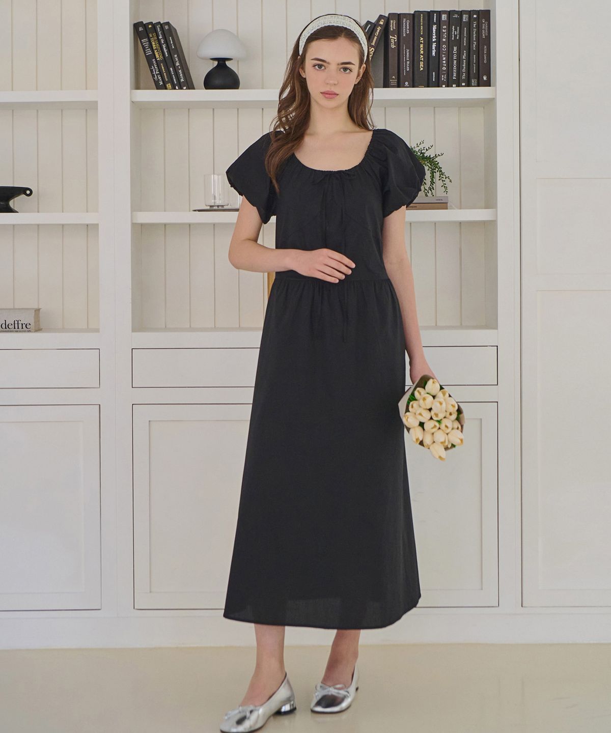 슬로우롤리(SLOWLOLLI) Puff shirring long dress_3 Colors