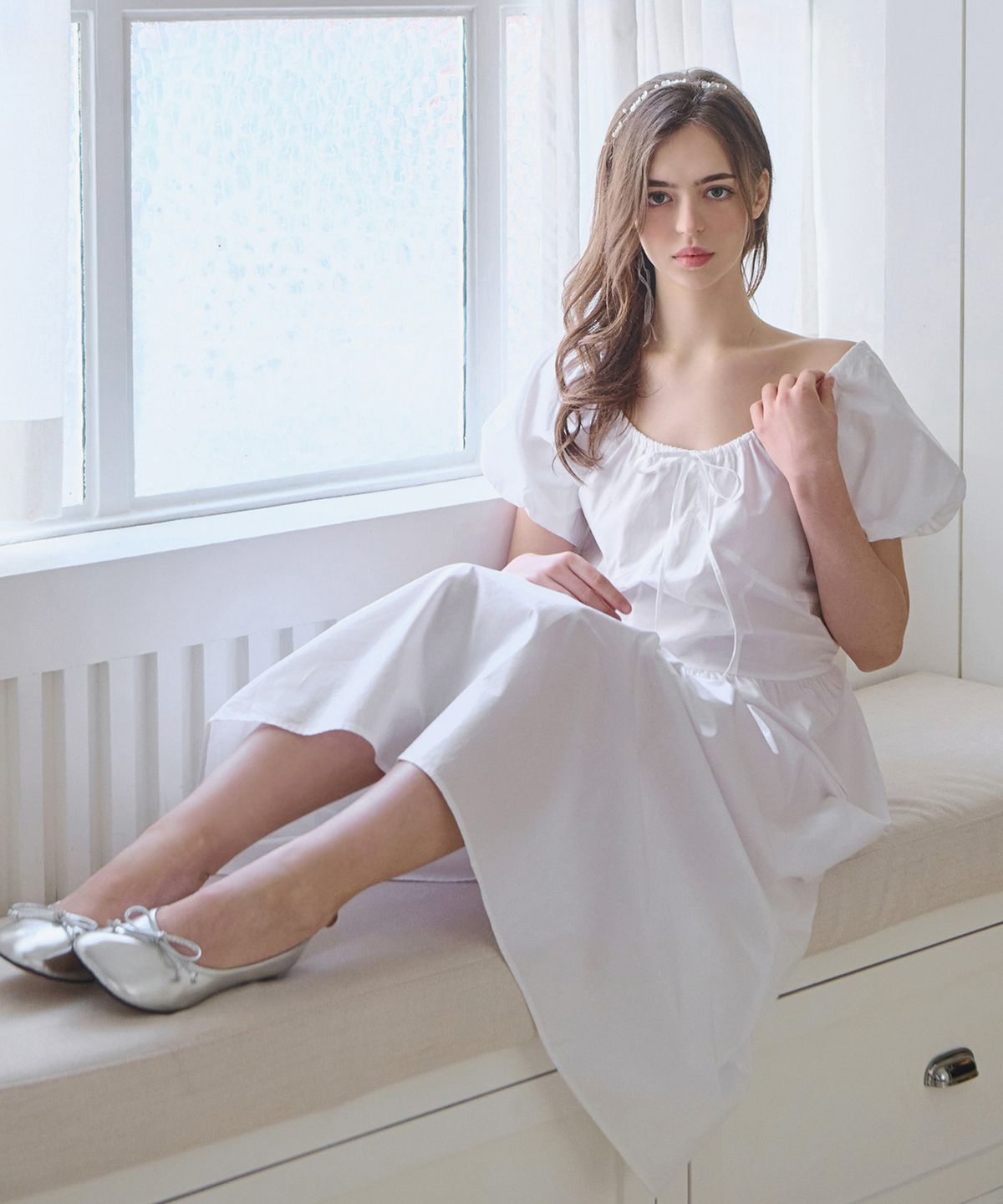 슬로우롤리(SLOWLOLLI) Puff shirring long dress_3 Colors