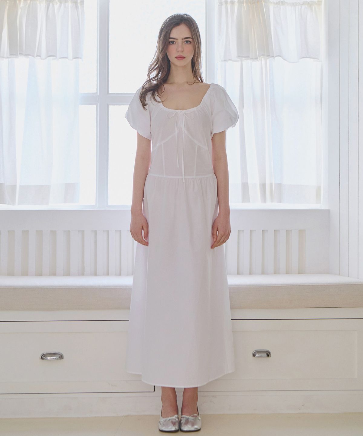 슬로우롤리(SLOWLOLLI) Puff shirring long dress_3 Colors