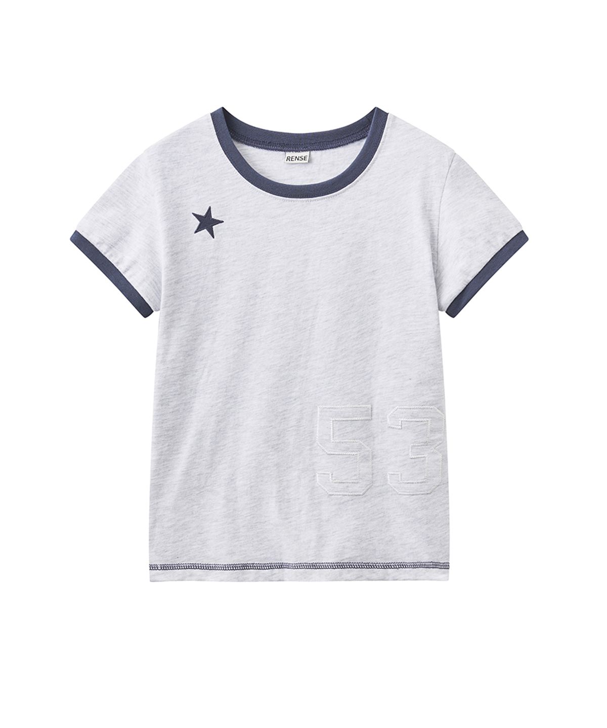 렌세(RENSE) Star Patch Slim Fit Ringer Tee White Melange