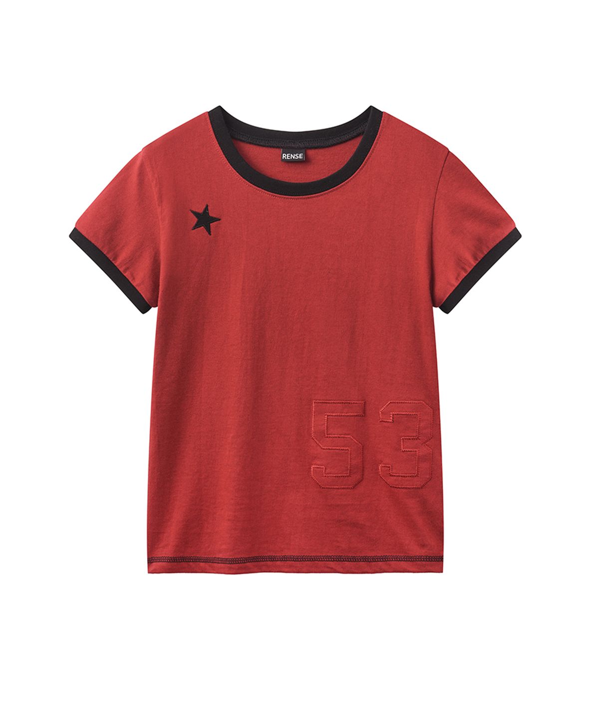 렌세(RENSE) Star Patch Slim Fit Ringer Tee Red