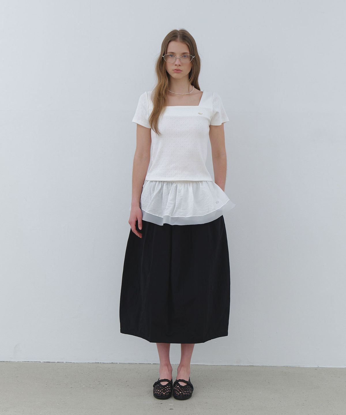 클루니(CLUNY) Tulip Volume Long Skirt - black
