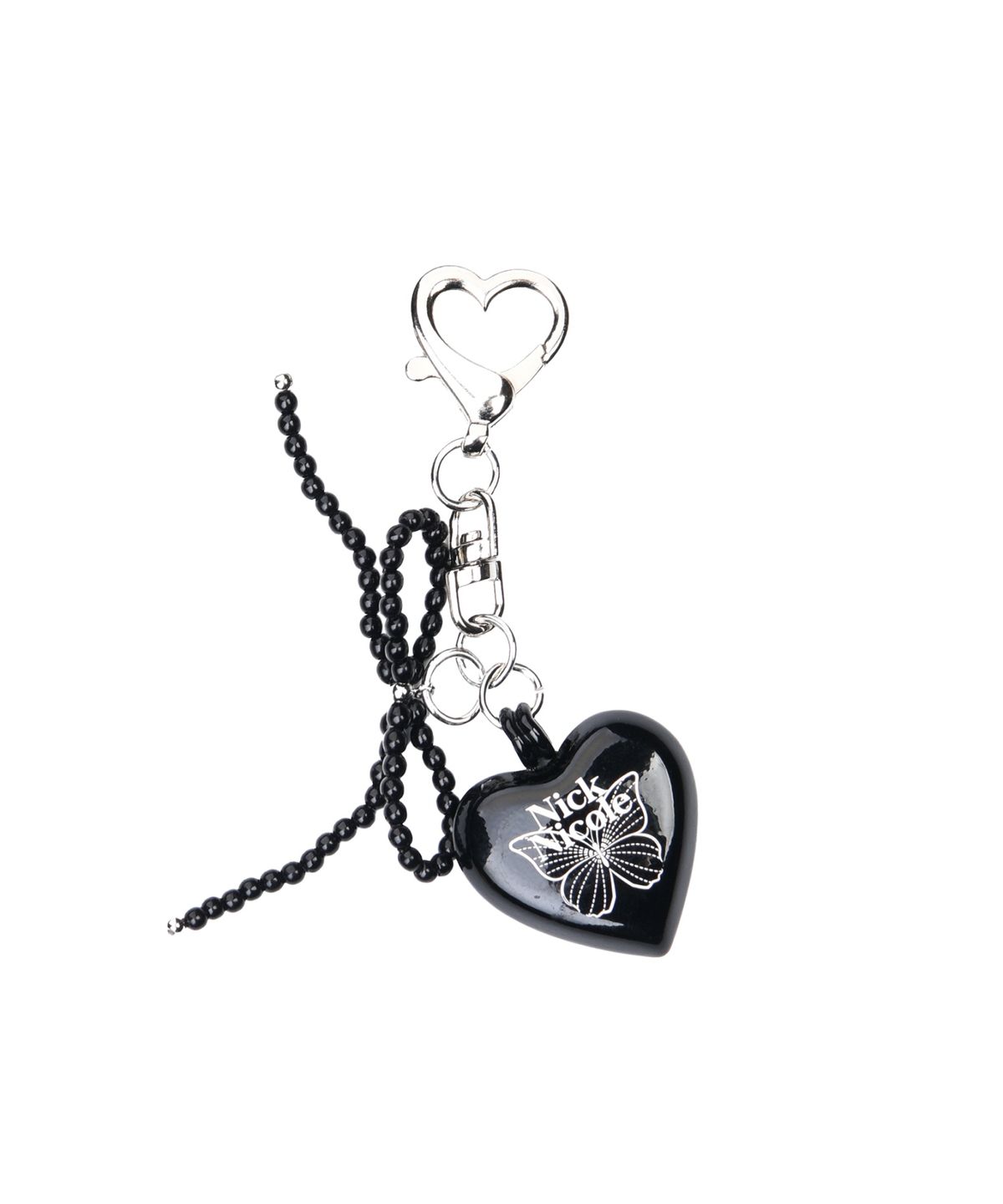 닉앤니콜(NICK&NICOLE) HEART SIGNATURE BUTTERFLY PEARL RIBBON KEYRING_BLACK