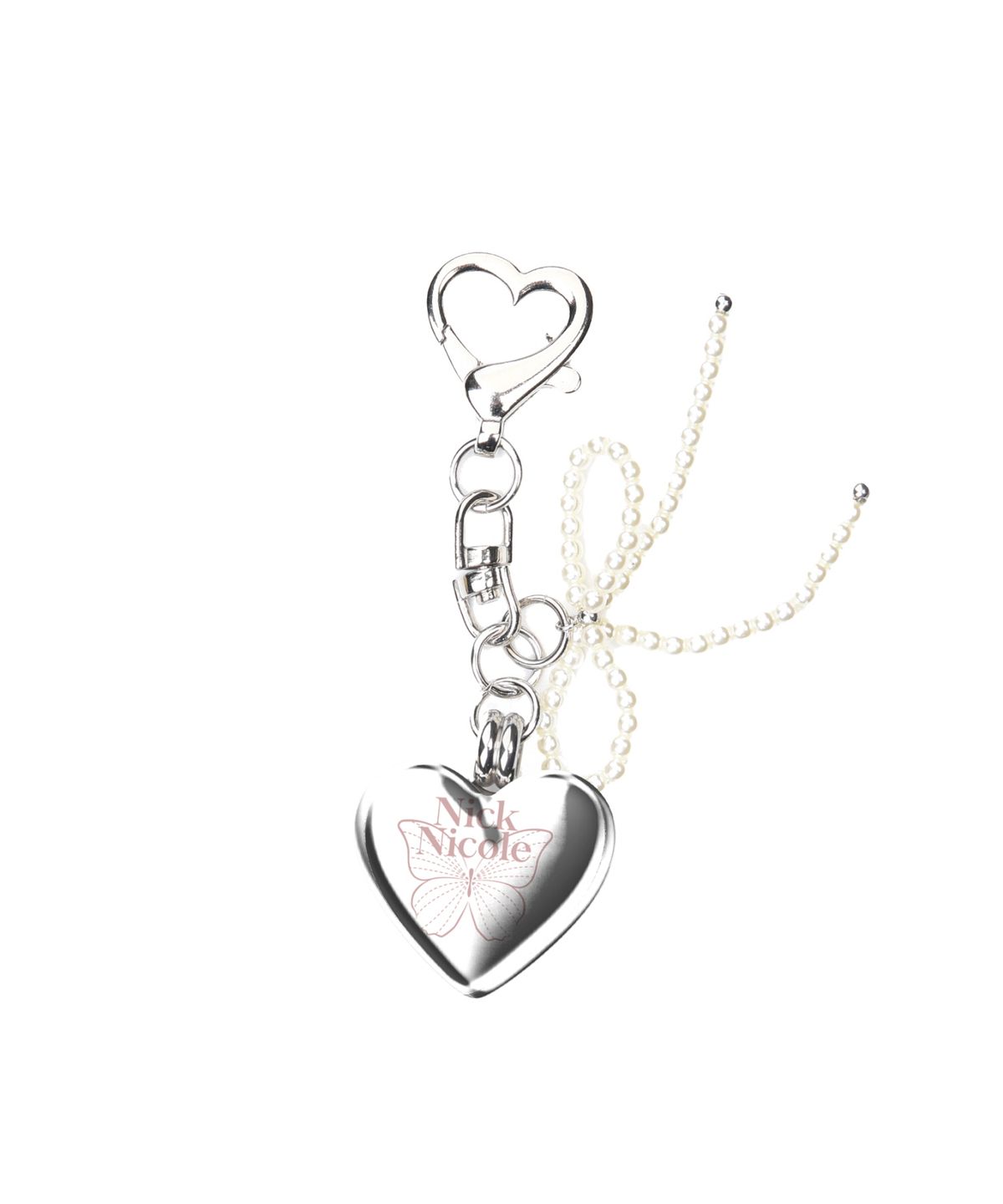 닉앤니콜(NICK&NICOLE) HEART SIGNATURE BUTTERFLY PEARL RIBBON KEYRING_SILVER