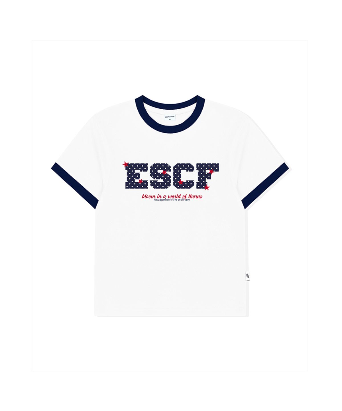 이스케이프프롬(ESCAPEFROM) 도트 스타 블룸 프린트 링거 반팔티 네이비