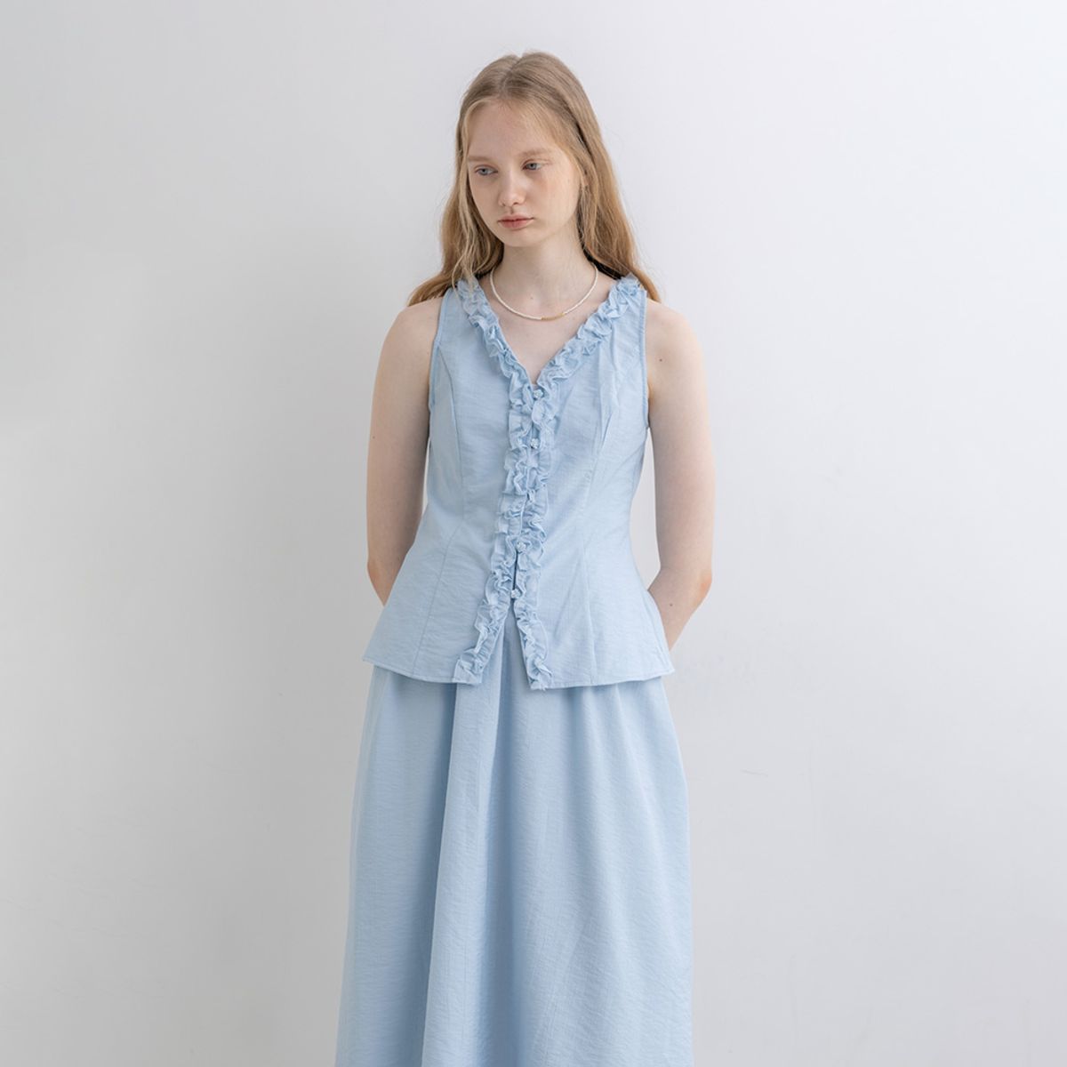 웬스데이딜라잇(WEDNESDAY DELIGHT) WD_Pattern vest top and skirt two-piece set_2color