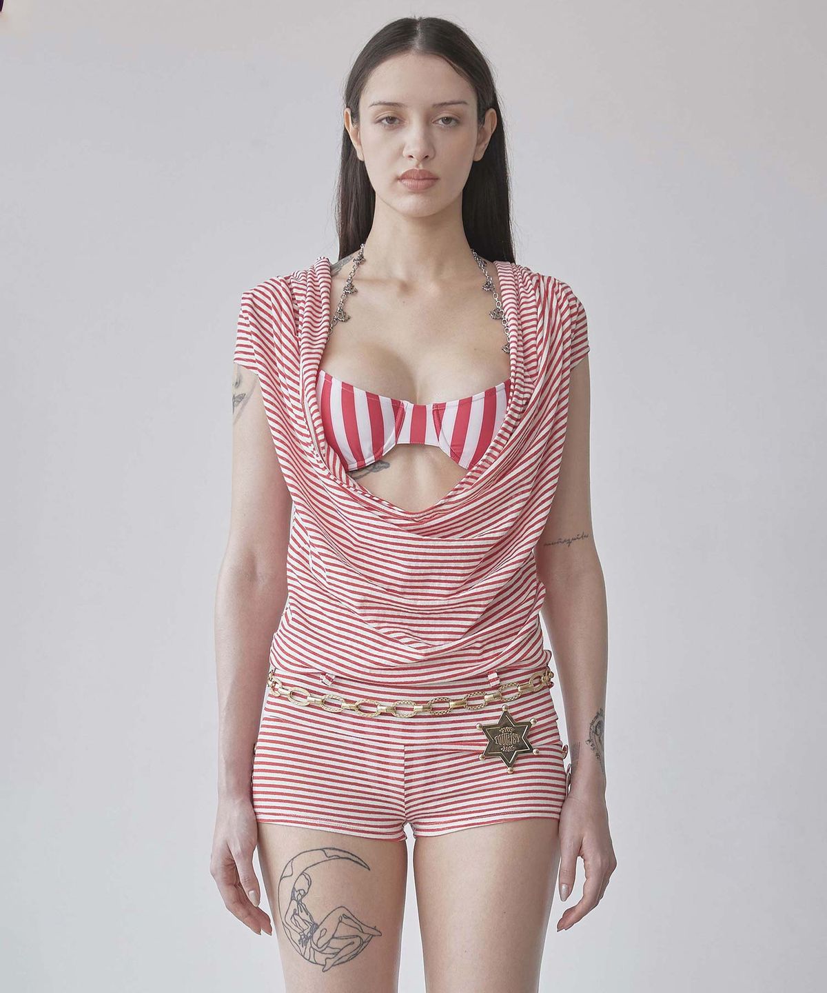 스컬프터(SCULPTOR) Marine Draped Romper Red