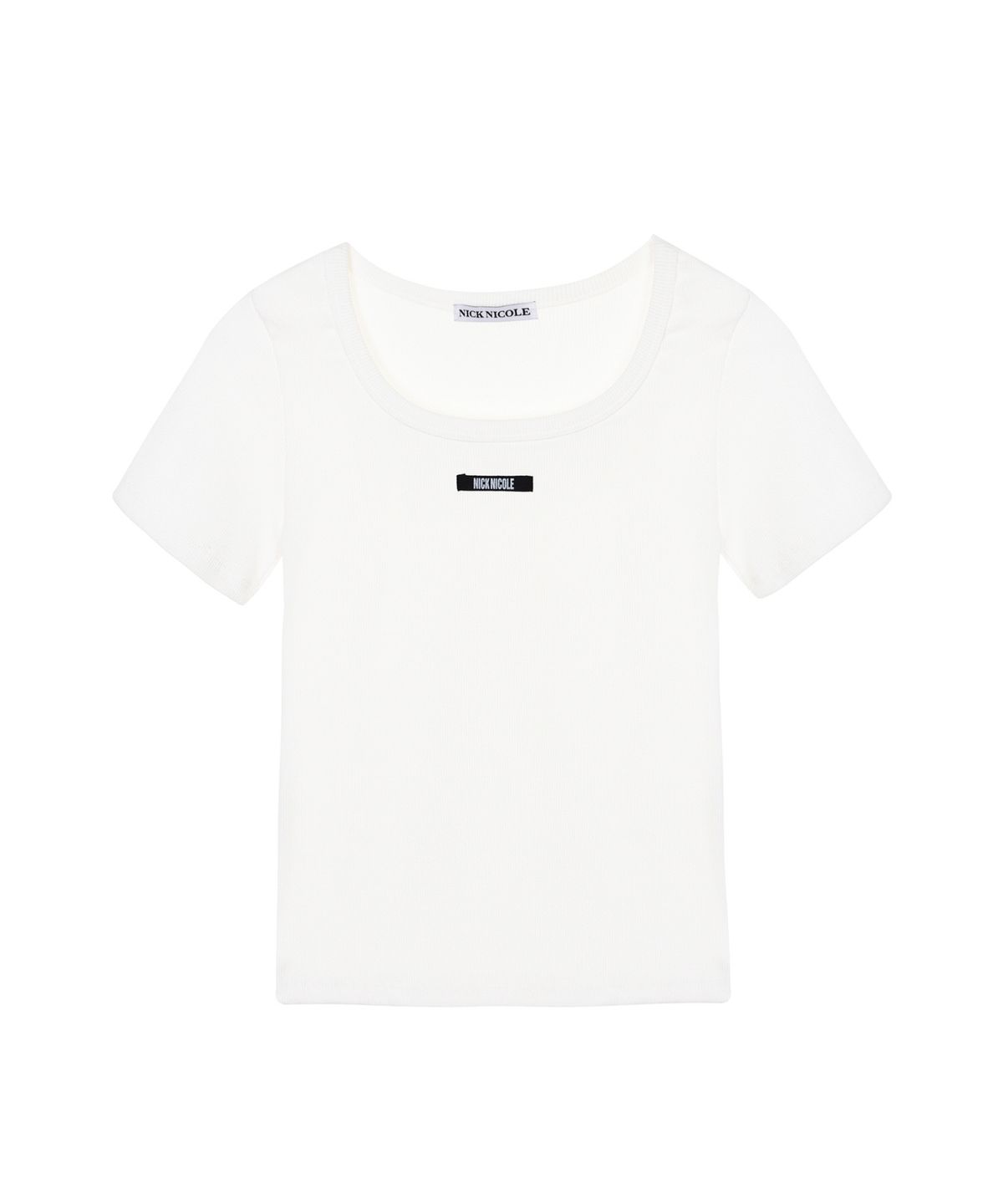 닉앤니콜(NICK&NICOLE) LABEL SLIM HALF TOP_IVORY