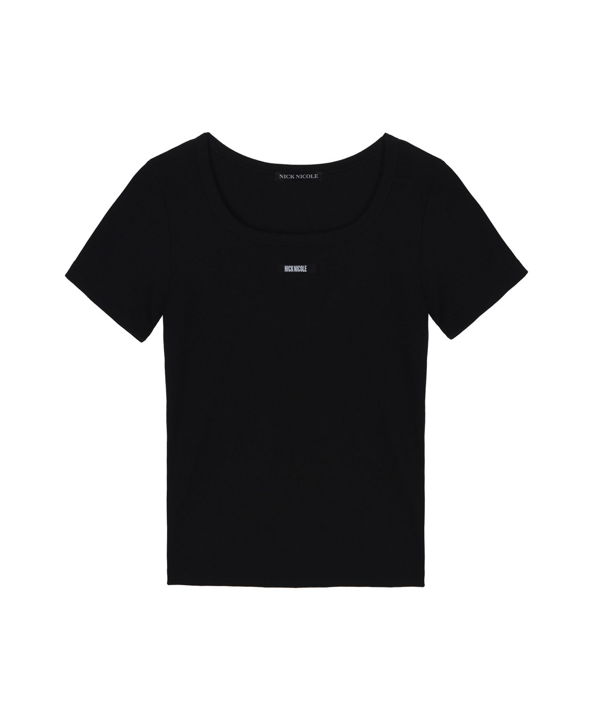 닉앤니콜(NICK&NICOLE) LABEL SLIM HALF TOP_BLACK