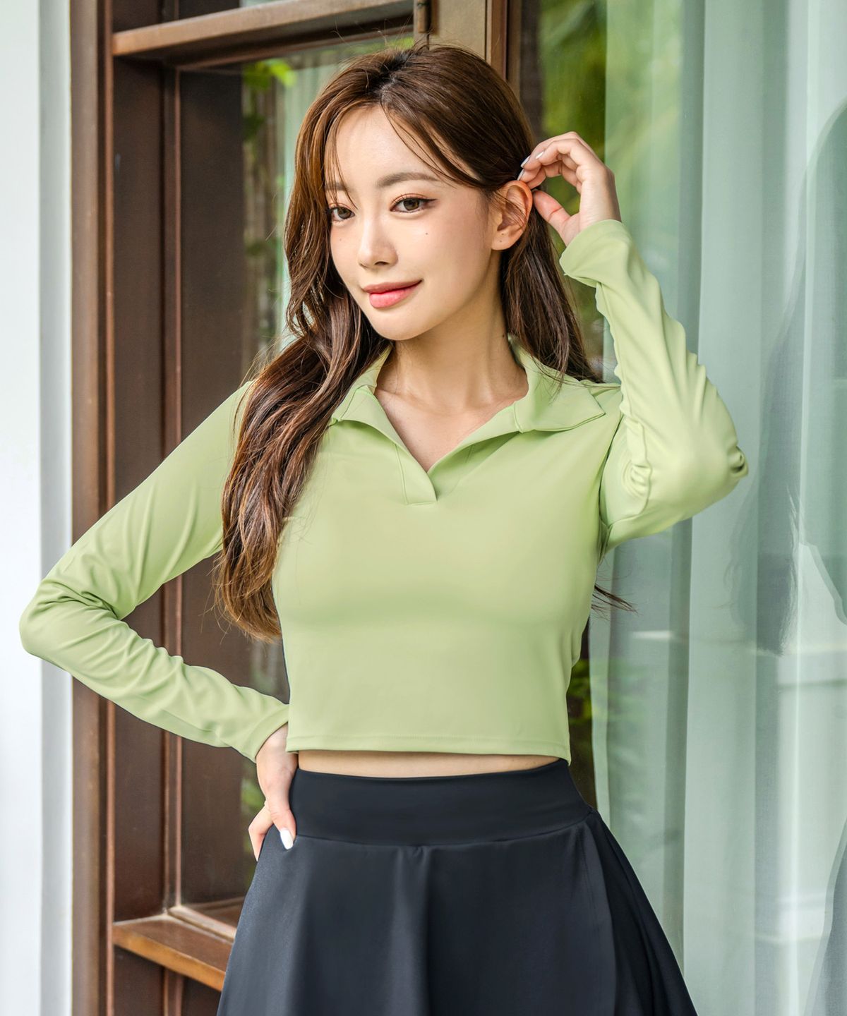 헤링본(HERRINGBONE) 여성 롱슬리브 크롭 슬림핏 래쉬가드 비치웨어 상의 (3color) / RI377W