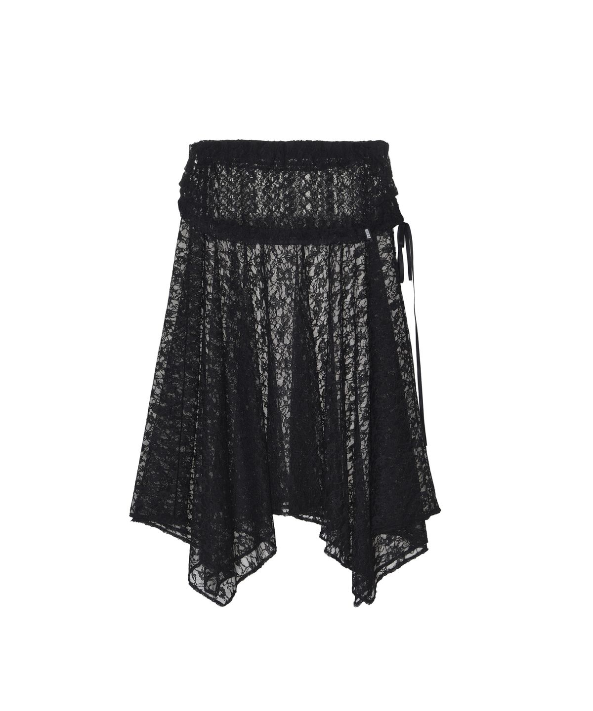 닉앤니콜(NICK&NICOLE) LACE SHIRRING FLARE MIDI SKIRT_BLACK