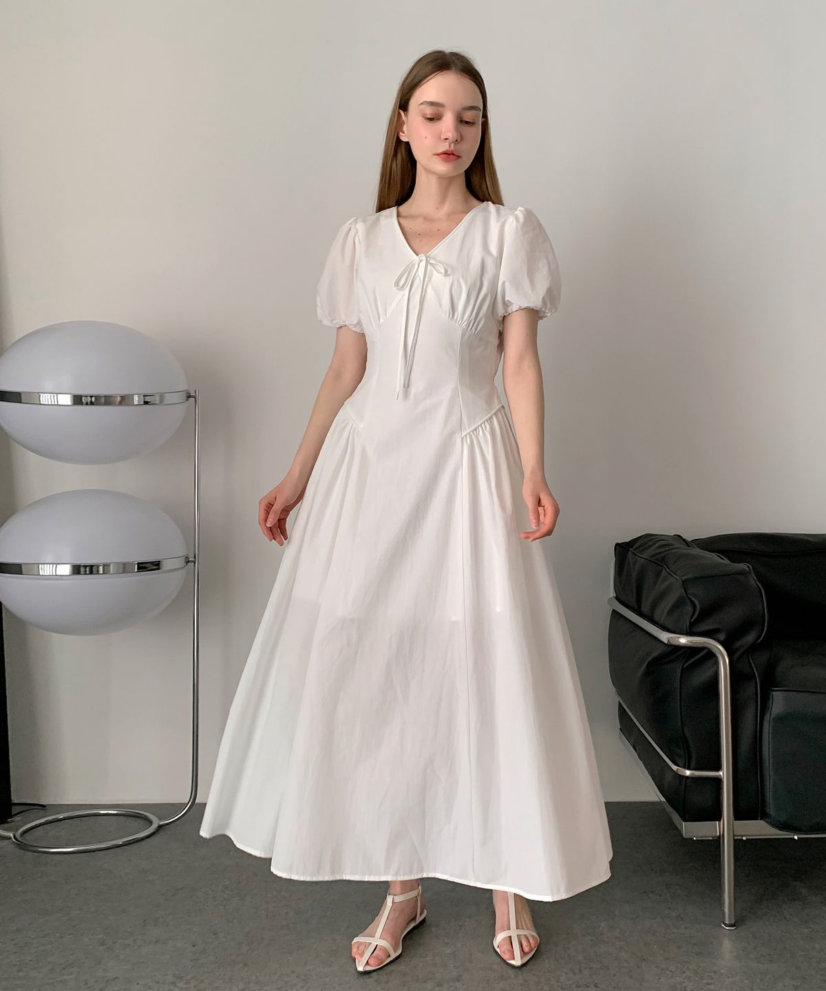 바스카라(VASCARA) Shirring Puff Ribbon Long Dress (3colors)