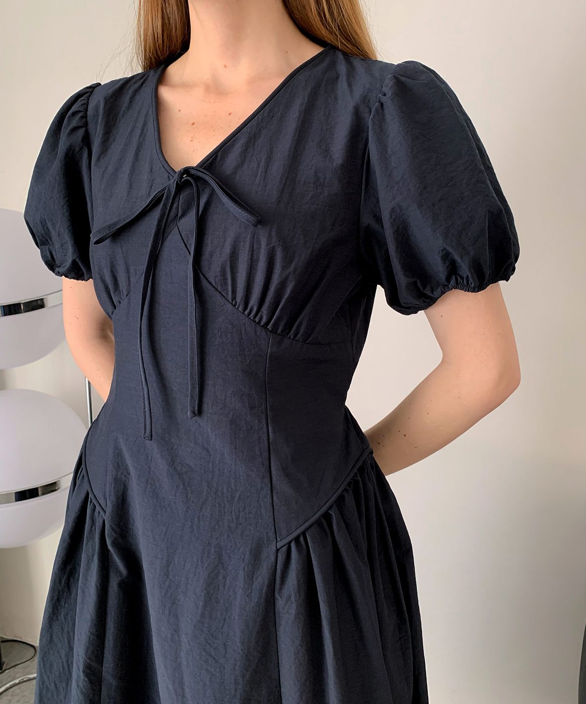 바스카라(VASCARA) Shirring Puff Ribbon Long Dress (3colors)