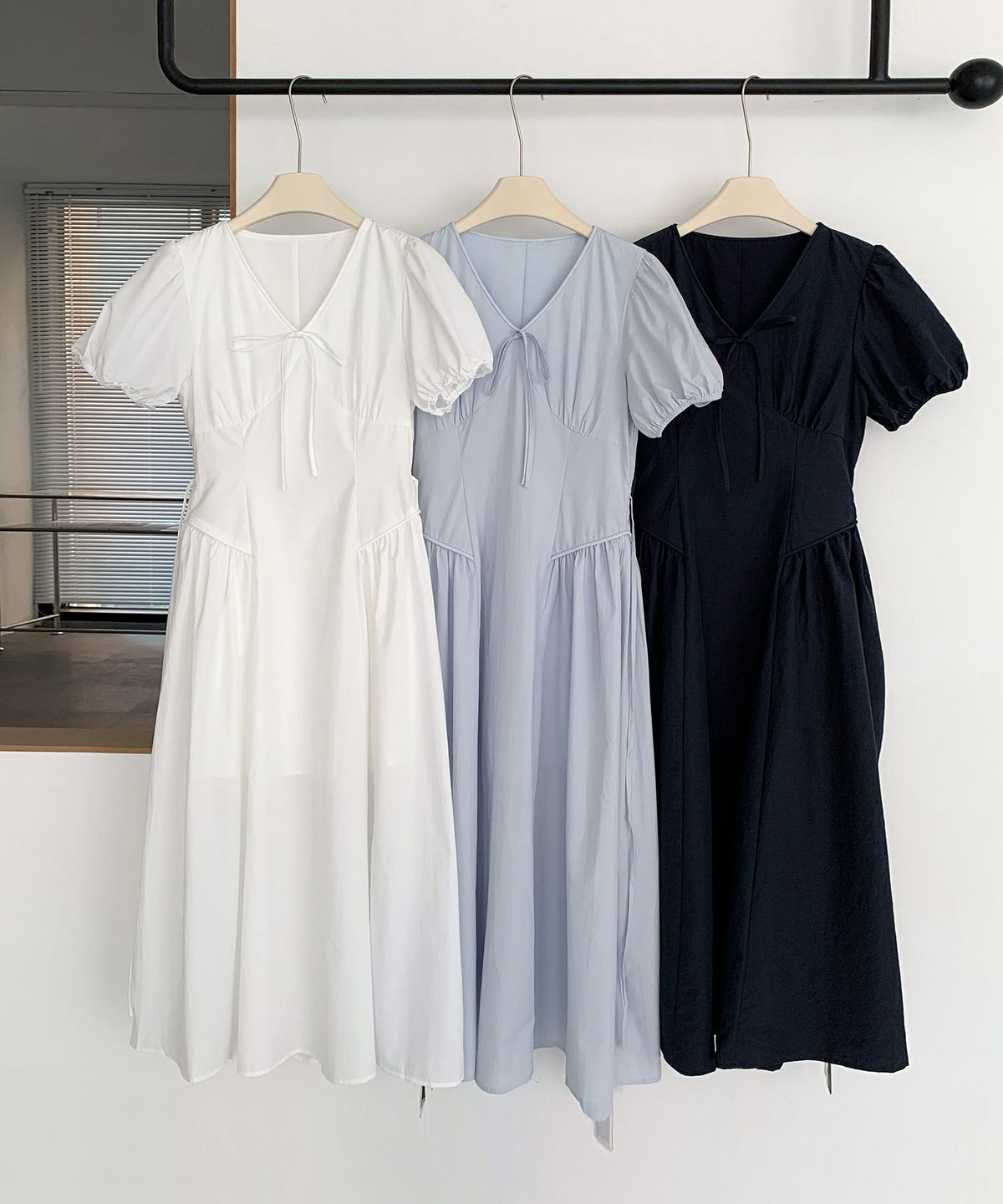 바스카라(VASCARA) Shirring Puff Ribbon Long Dress (3colors)