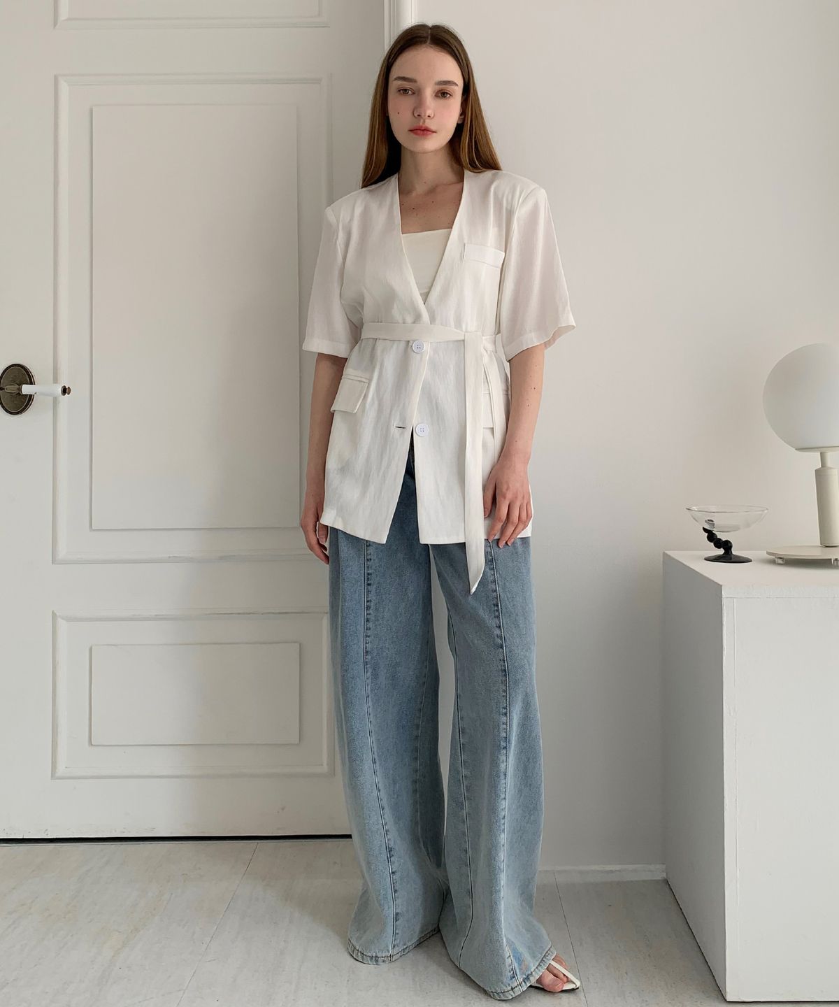 바스카라(VASCARA) Collarless Linen Single Short-Sleeve Jacket (3colors)