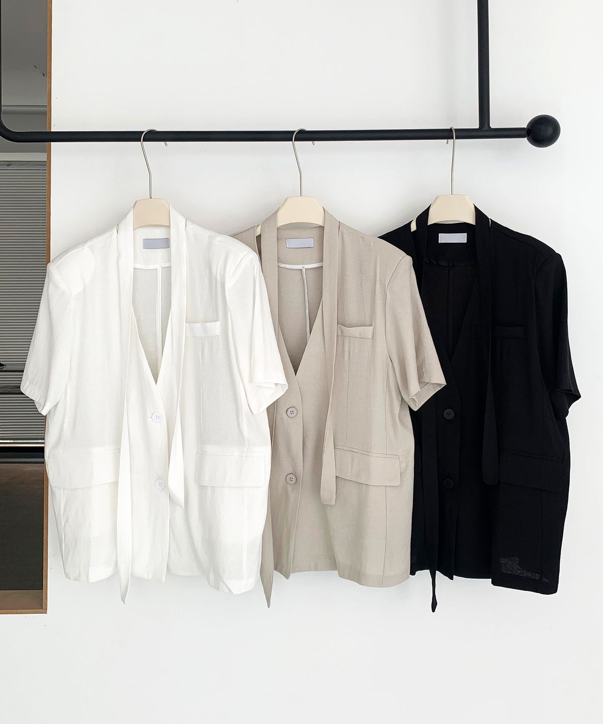바스카라(VASCARA) Collarless Linen Single Short-Sleeve Jacket (3colors)
