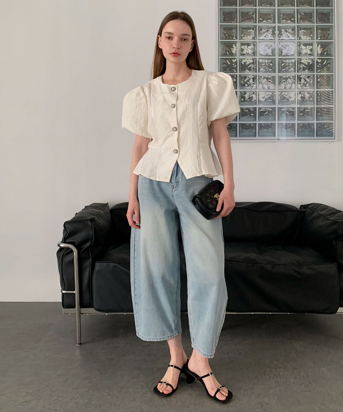 바스카라(VASCARA) Peplum Puff Shoulder Short-Sleeve Jacket (2colors)