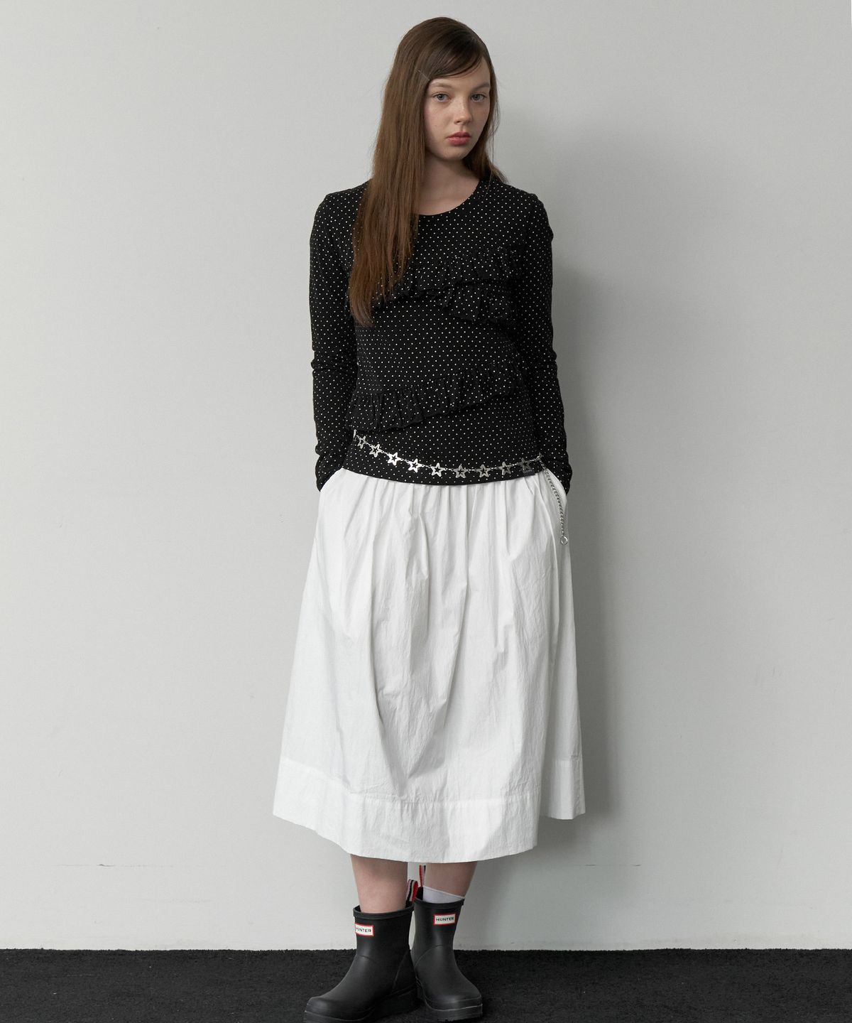 클루니(CLUNY) Frill Lace Dot Long Sleeve T-Shirt - black