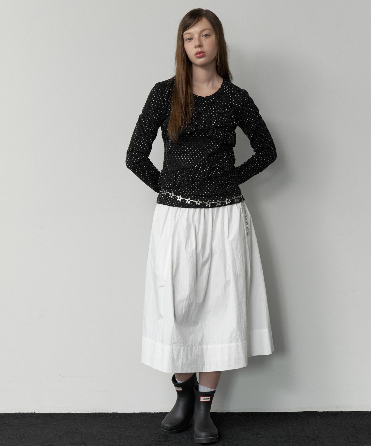 클루니(CLUNY) Frill Lace Dot Long Sleeve T-Shirt - black