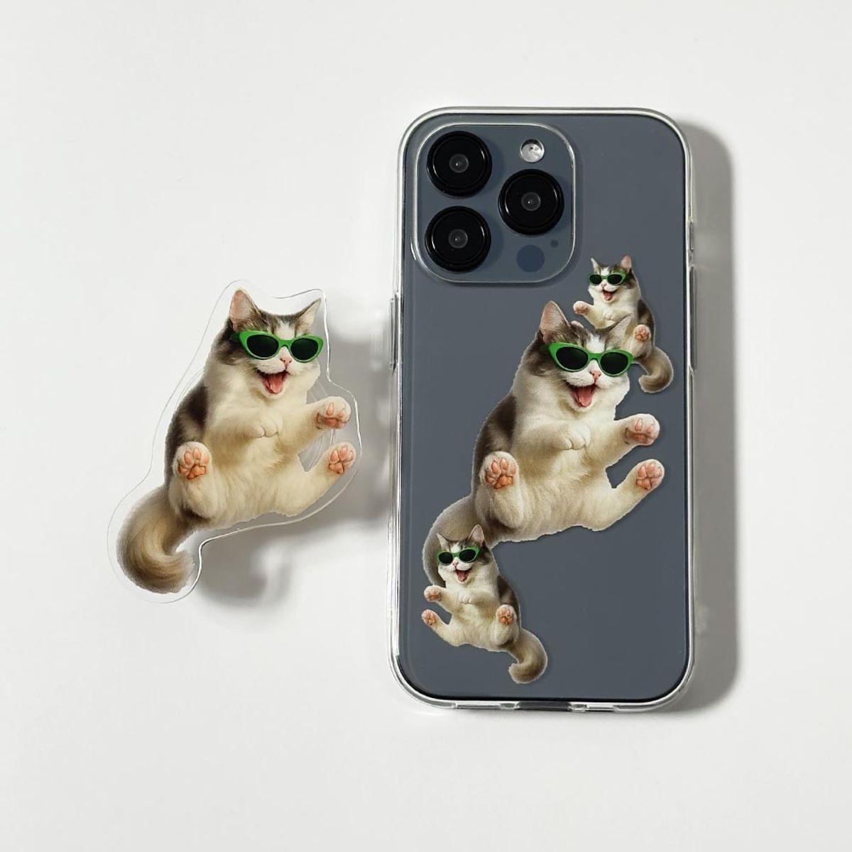 에이쓰리비쓰리(A3B3) (젤리) Green Vibe Cat 그린 바이브 캣 투명 젤리 케이스