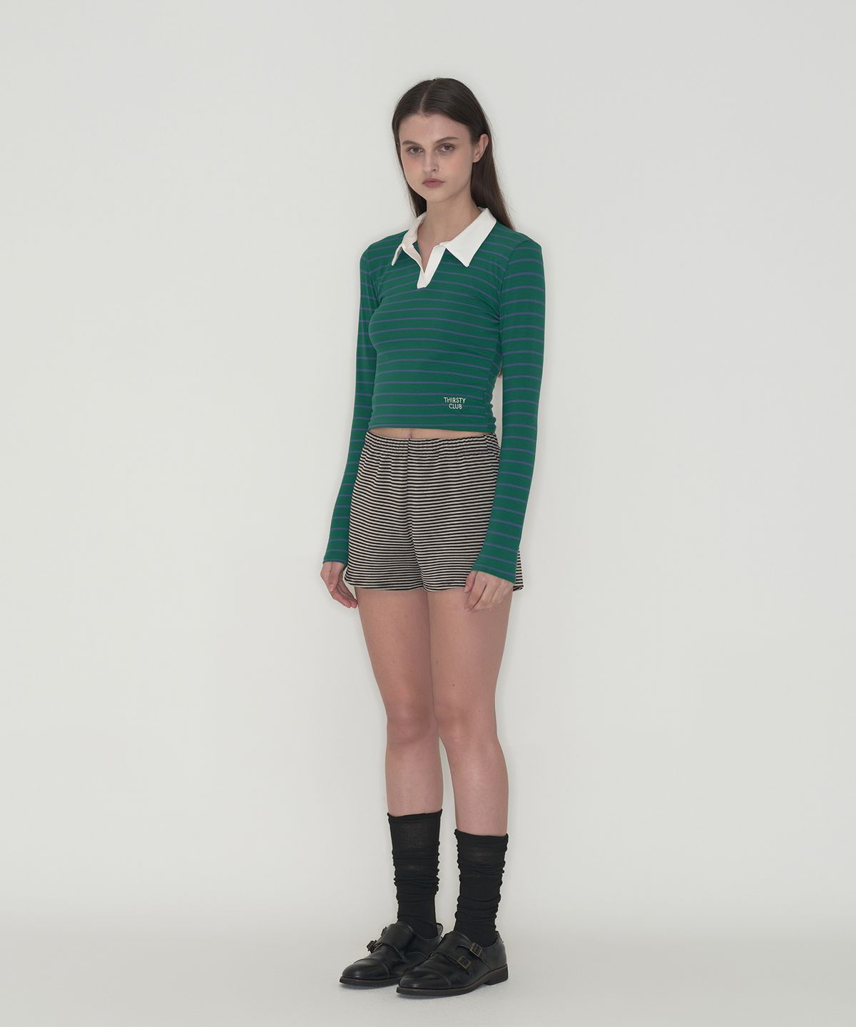 떨스티클럽(THIRSTYCLUB) Stripe collar long sleeve - Green
