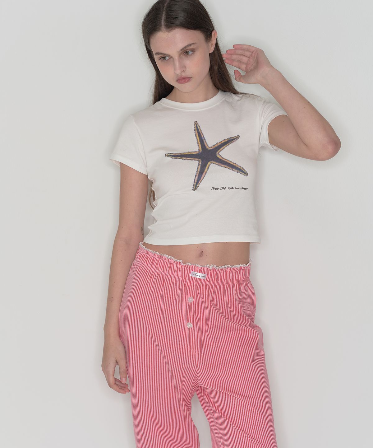떨스티클럽(THIRSTYCLUB) Cozy stripe lace pajamas - Red