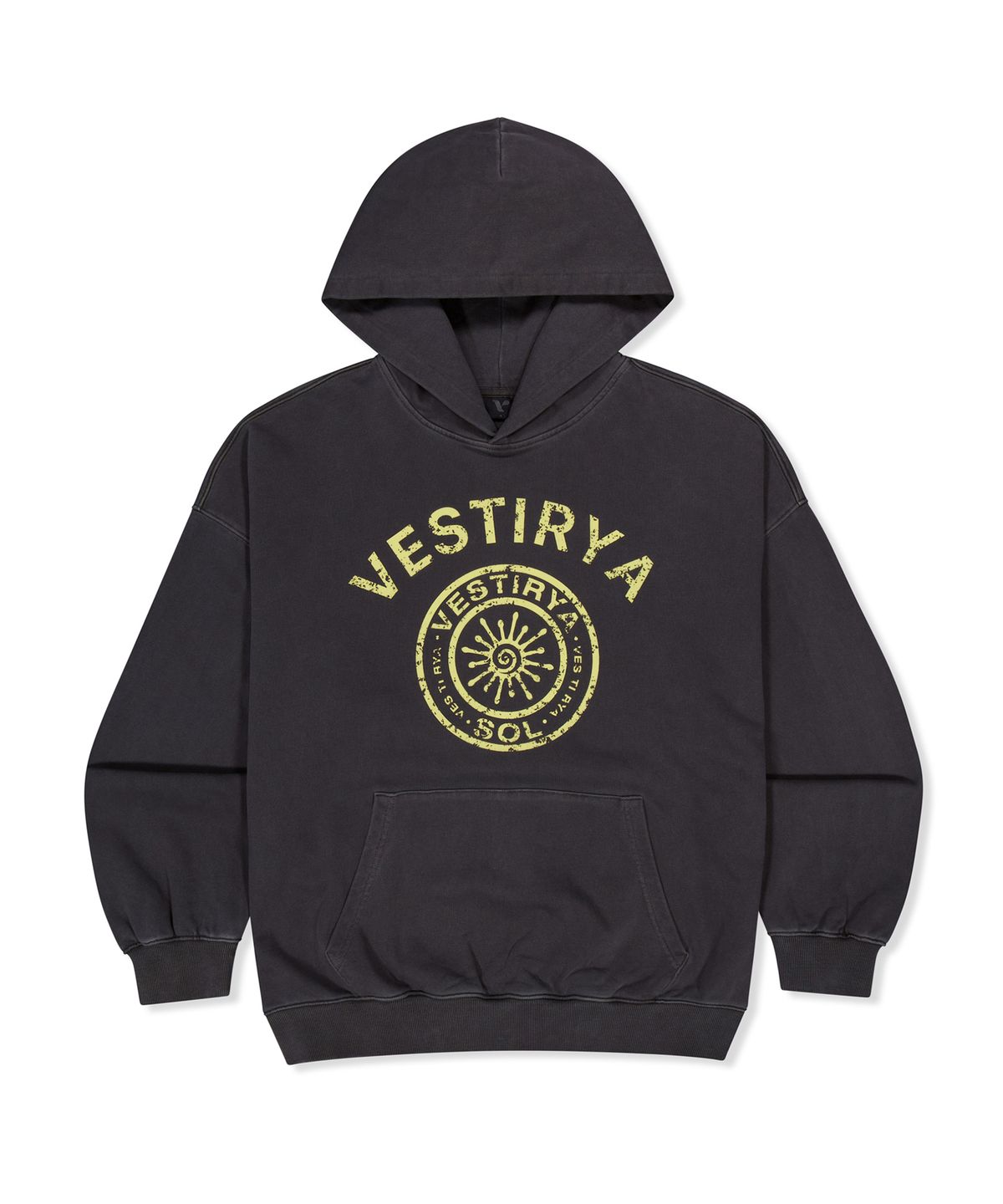 베스티리아(VESTIRYA) Varsity Emblem Over fit Hoodie Charcoal