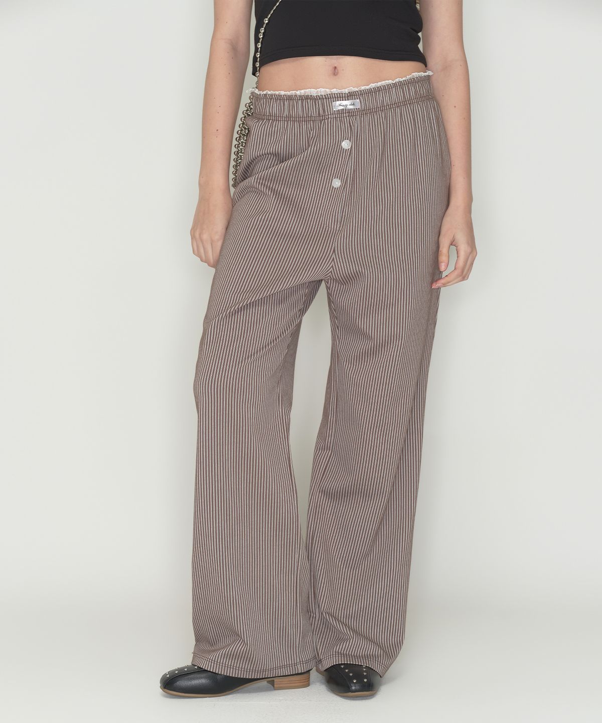 떨스티클럽(THIRSTYCLUB) Cozy stripe lace pajamas - Brown