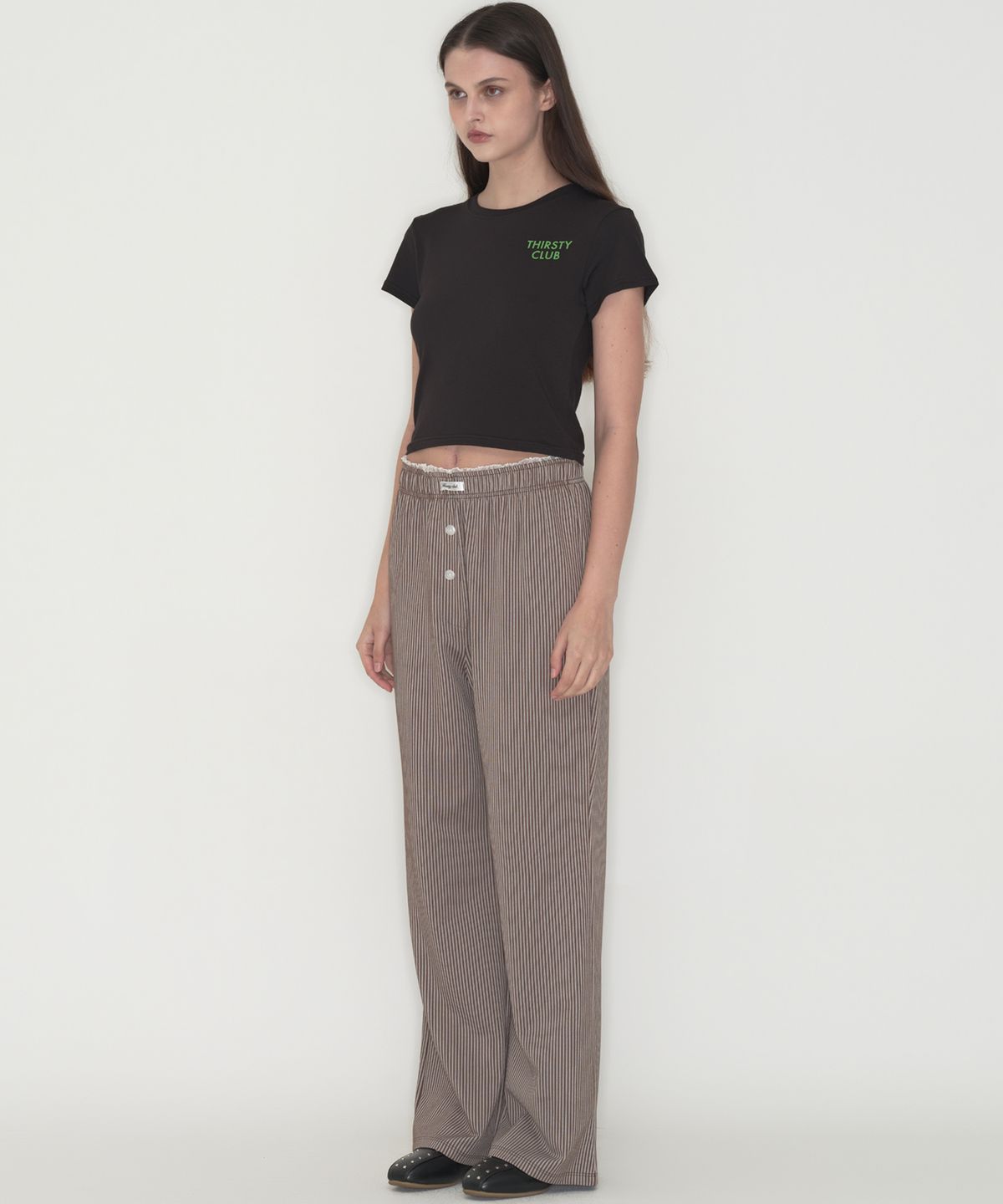 떨스티클럽(THIRSTYCLUB) Cozy stripe lace pajamas - Brown