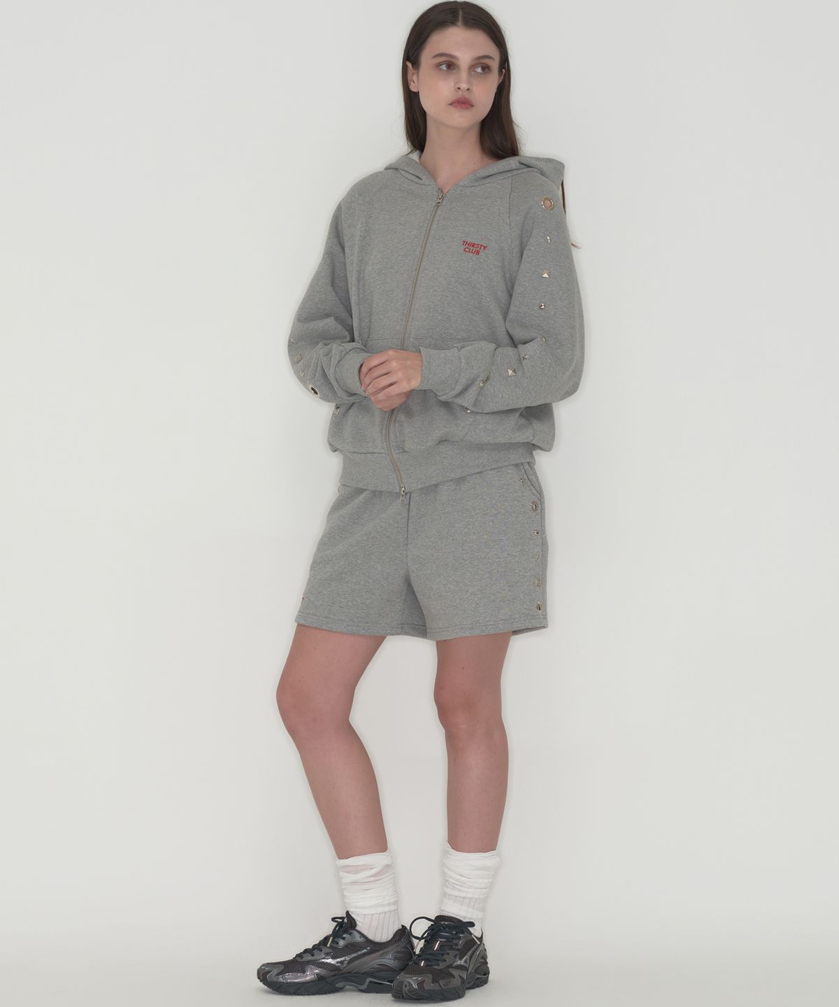 떨스티클럽(THIRSTYCLUB) Studded set zip up hoodie - Grey