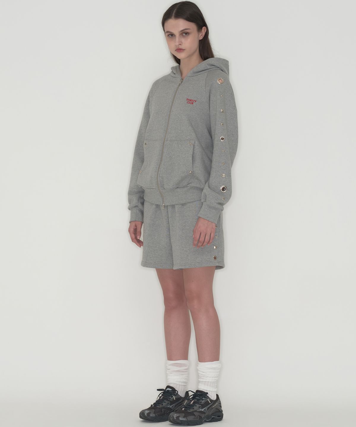 떨스티클럽(THIRSTYCLUB) Studded set short pants - Grey