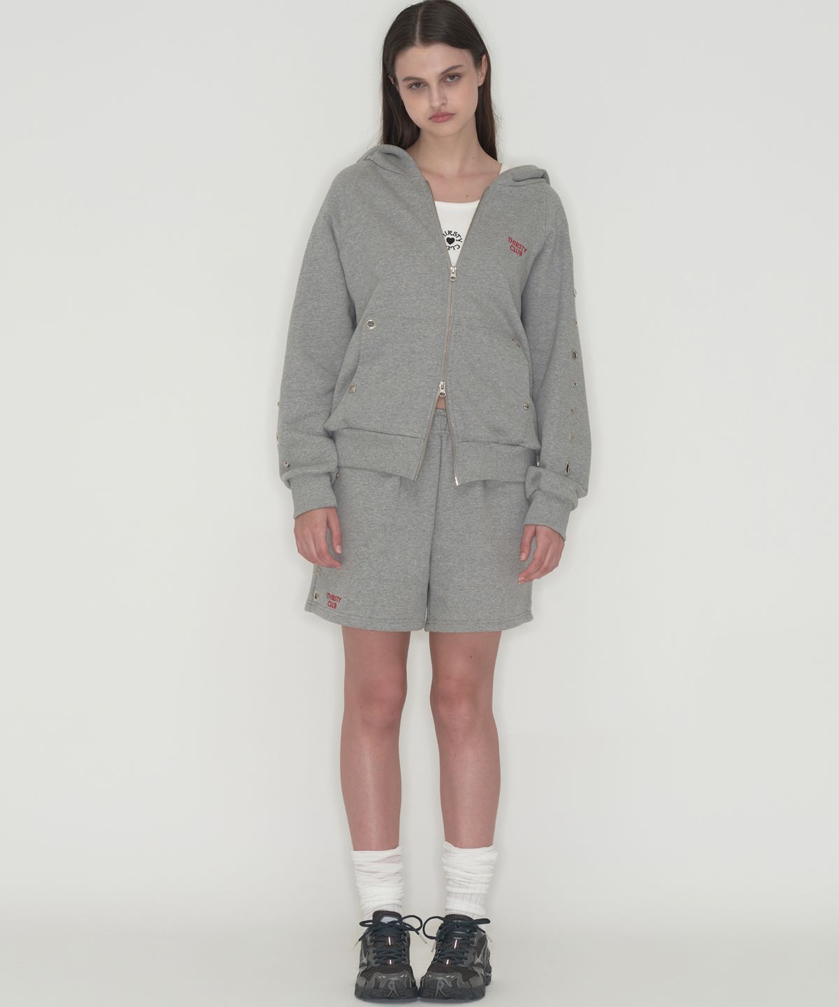 떨스티클럽(THIRSTYCLUB) Studded set short pants - Grey