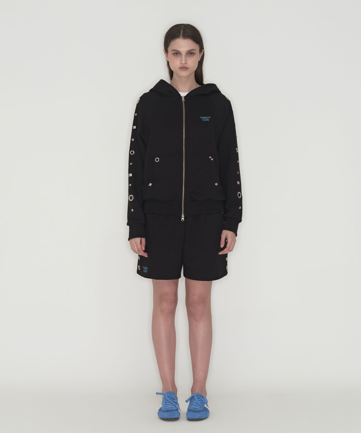떨스티클럽(THIRSTYCLUB) Studded set zip up hoodie - Black