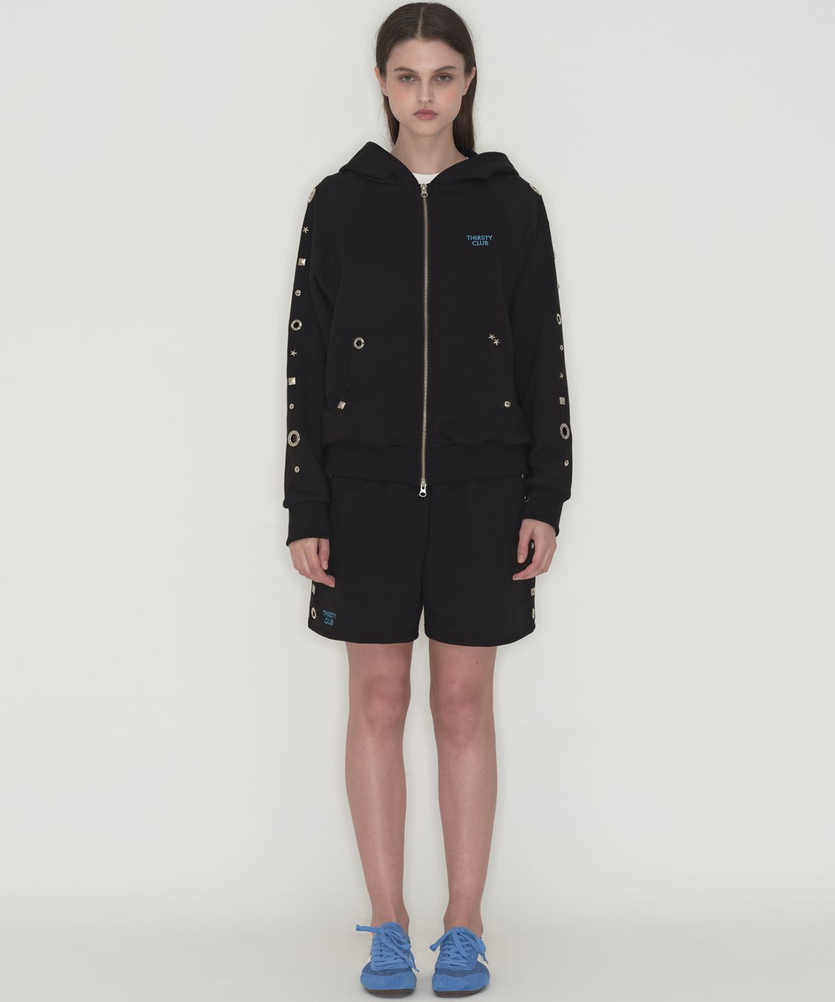 떨스티클럽(THIRSTYCLUB) Studded set short pants - Black