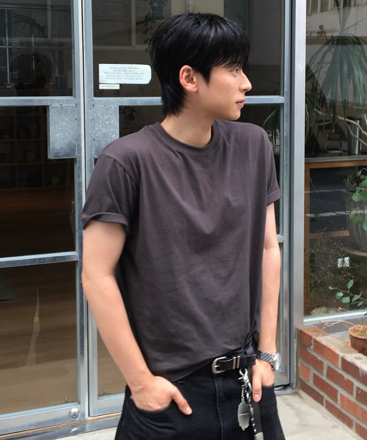 르아르(LEIRE) 에센셜 크롭 티셔츠 [차콜]