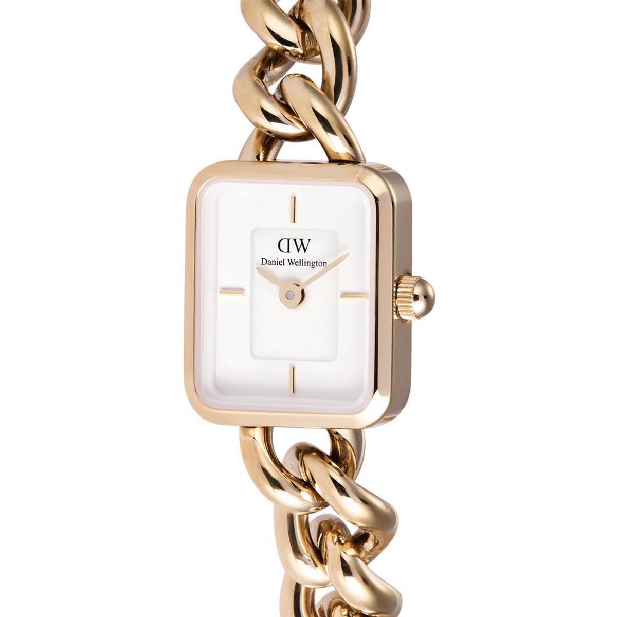다니엘 웰링턴(DANIEL WELLINGTON) JOLIE CHAIN 여자 로즈골드 메탈 클래식 사각다이얼 손목시계