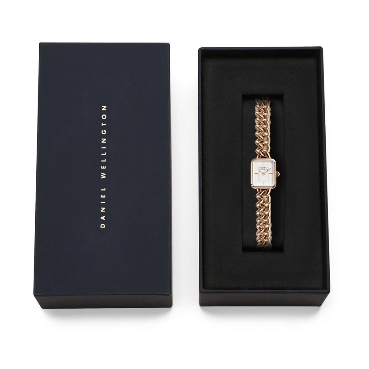 다니엘 웰링턴(DANIEL WELLINGTON) JOLIE CHAIN 여자 로즈골드 메탈 클래식 사각다이얼 손목시계