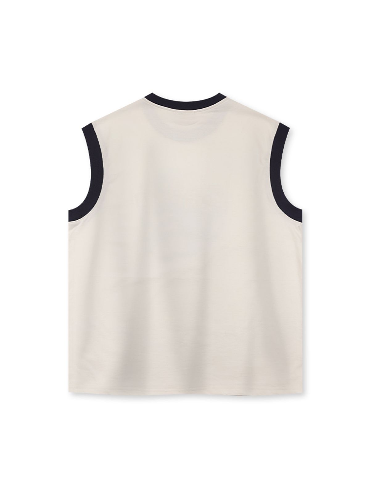 라 메종 스튜디오(LA MAISON STUDIO) UNISEX MAISON 퍼피 그래픽 배색 싱글 저지 슬리브리스 탑 크림네이비(FCF2TS425M)