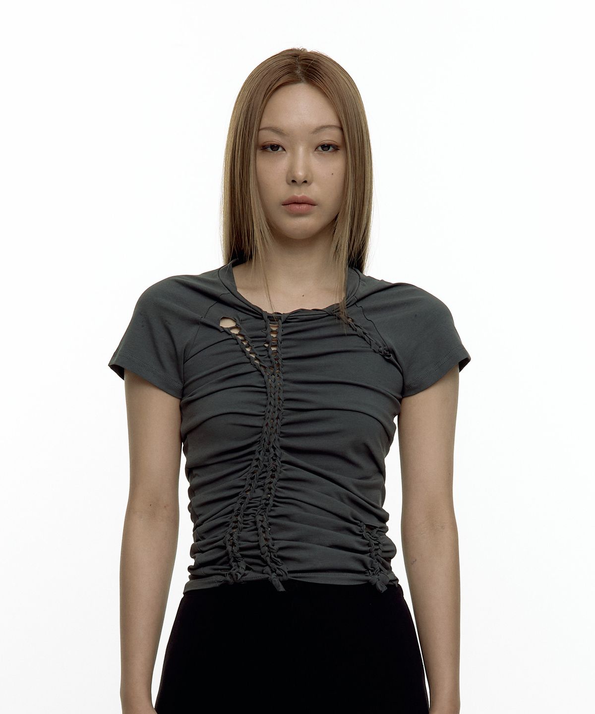 카시코(KASHIKO) Braided Tee Charcoal