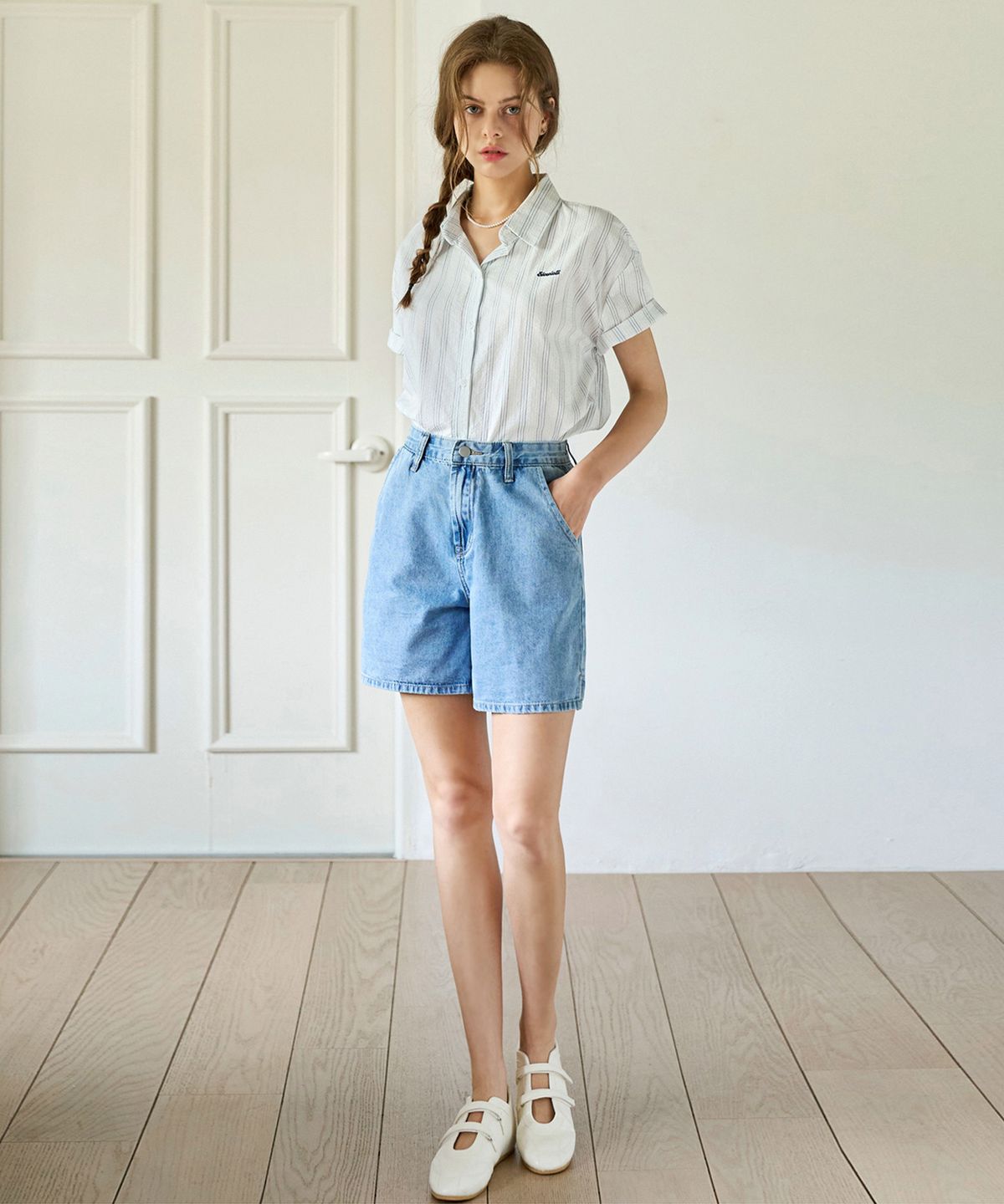 슬로우롤리(SLOWLOLLI) Side slit denim short pants_3 Colors