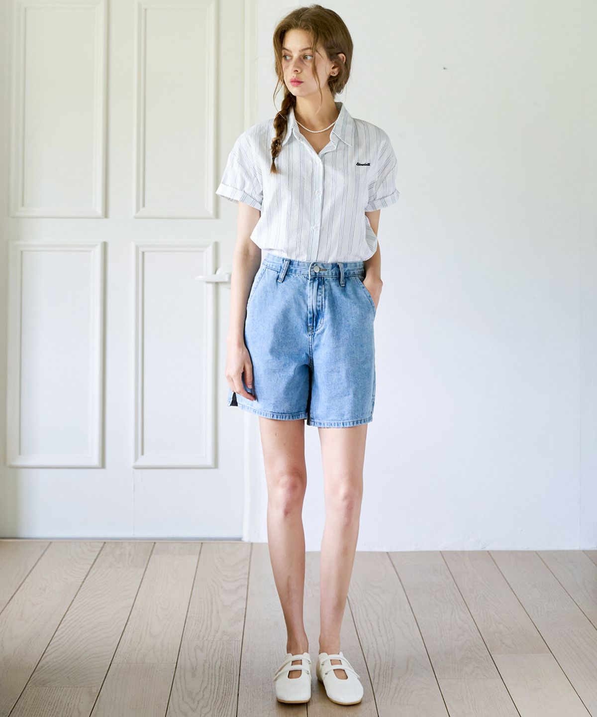 슬로우롤리(SLOWLOLLI) Side slit denim short pants_3 Colors